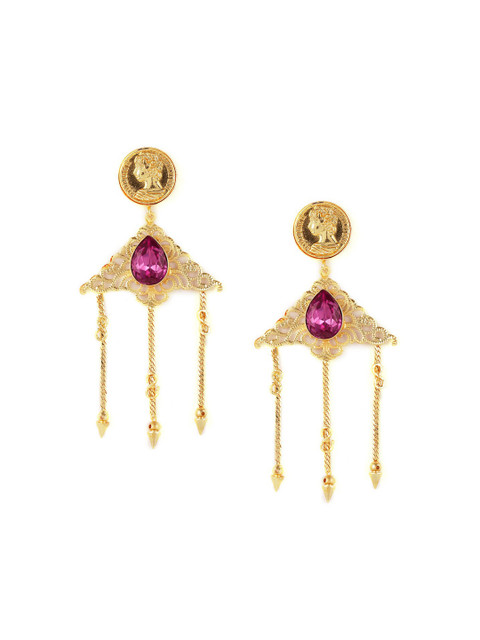 

ZeroKaata Gold-Plated & Pink Contemporary Drop Earrings