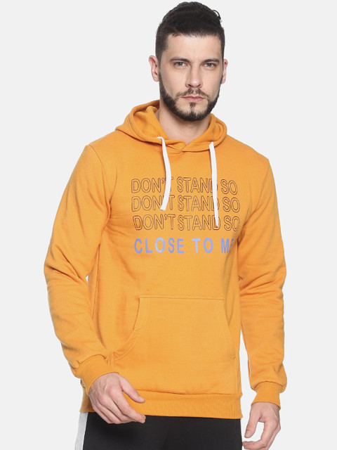 

Campus Sutra Men Mustard Yellow Printed Hooded Sweatshirt