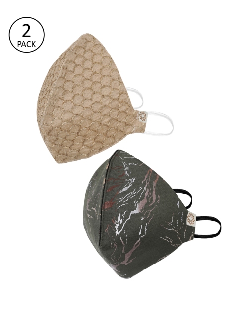 

VASTRAMAY Unisex 2 Pcs 4-Ply Anti-Pollution Reusable Cloth Masks, Olive
