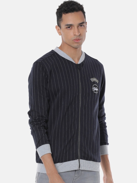 

Campus Sutra Men Black &Grey Striped Windcheater Varsity Jacket