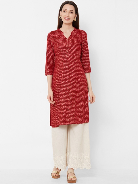 

Vedic Women Maroon & Gold-Coloured Printed Straight Kurta