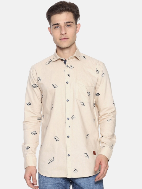 

Campus Sutra Men Cream-Coloured Regular Fit Printed Casual Shirt