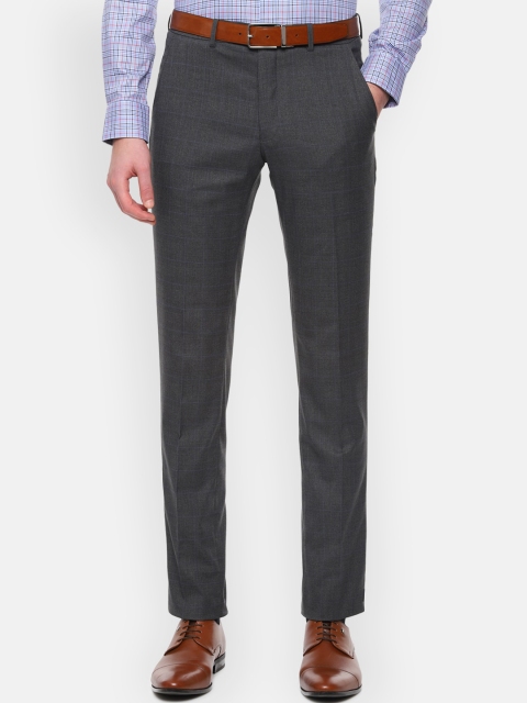 

Van Heusen Men Grey Slim Fit Checked Formal Trousers