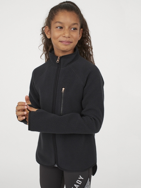 

H&M Girls Black Solid Faux Shearling Jacket