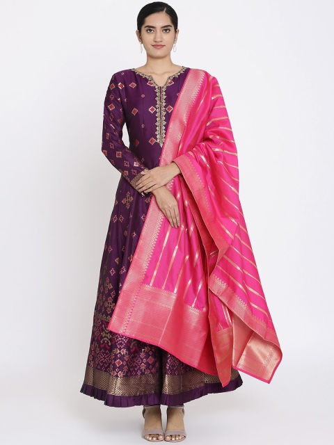 

Koskii Women Purple Embroidered Maxi Dress With Dupatta