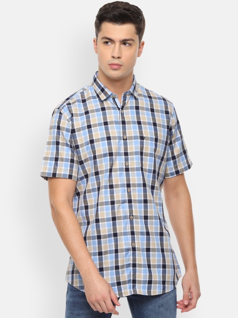 

Van Heusen Sport Men Blue & Peach-Coloured Slim Fit Checked Casual Shirt