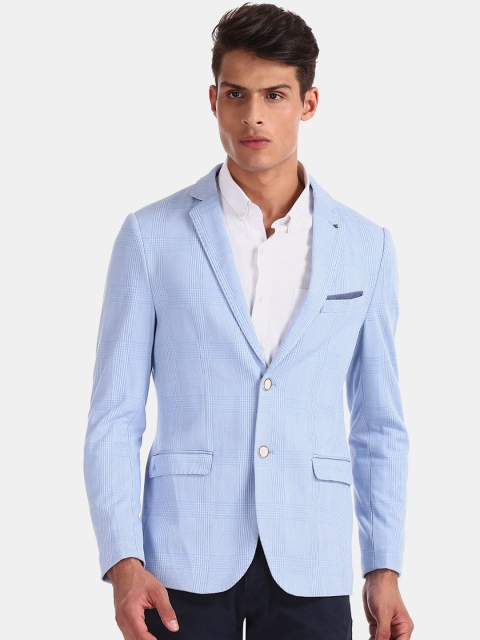 

Arrow Men Blue Self Checked Slim-Fit Single-Breasted Casual Blazer
