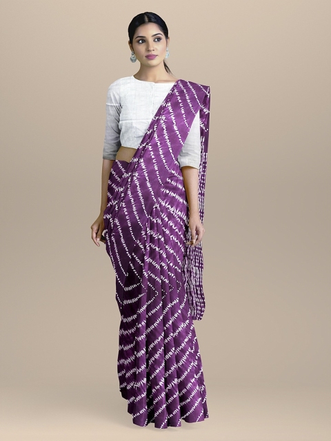 

BharatSthali Violet & White Pure Cotton Shibori Printed Sustainable Saree