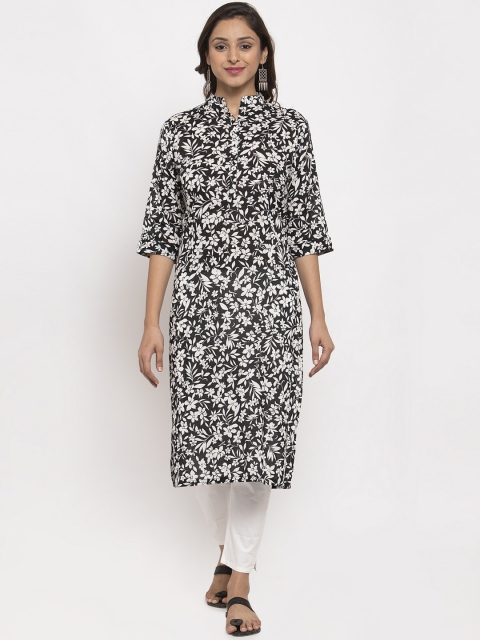 

TAG 7 Women Black & White Printed Straight Kurta