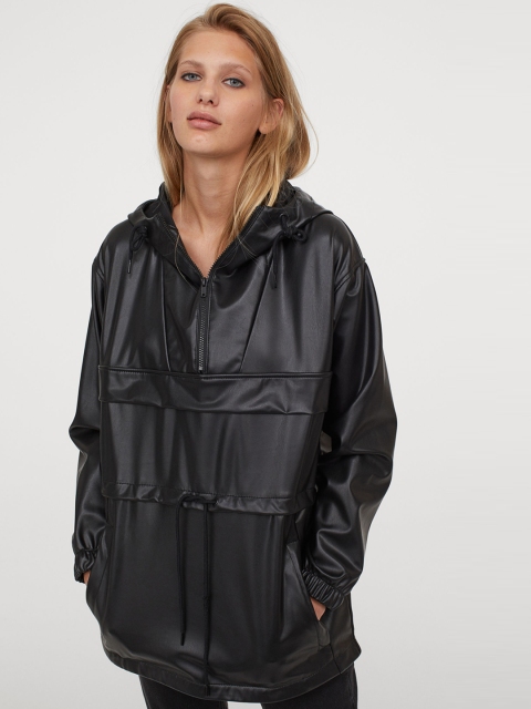 

H&M Women Black Solid Imitation Leather Popover