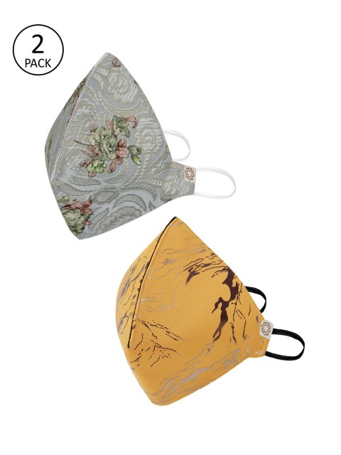 

VASTRAMAY Adults Pack of 2 Reusable 4-Layers Cloth Masks, Yellow