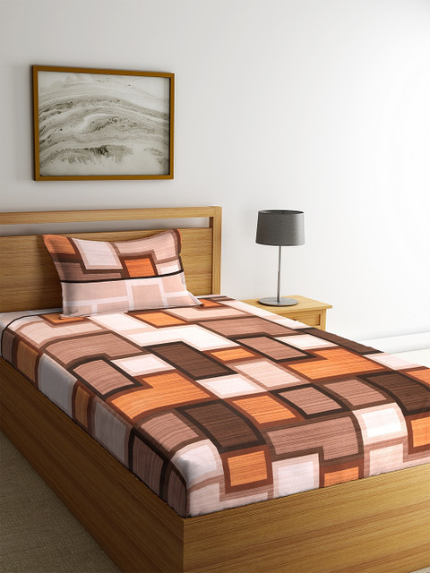 

KLOTTHE Multicoloured Geometric 210 TC Cotton 1 Single Bedsheet with 1 Pillow Covers, Multi