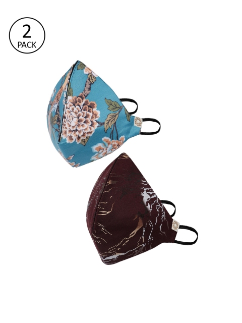 

VASTRAMAY Unisex 2 Pcs Printed 4-Ply Anti-Pollution Reusable Cloth Masks, Maroon