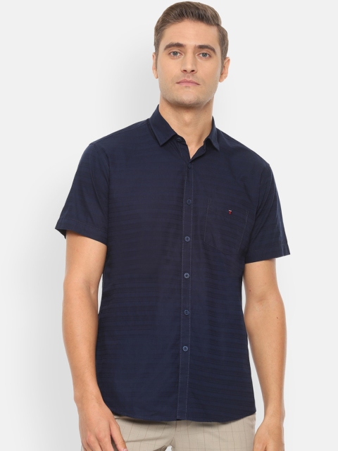 

Louis Philippe Sport Men Navy Blue Striped Casual Shirt