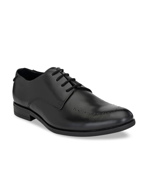 

SHENCES Men Black Solid Genuine Leather Formal Derbys