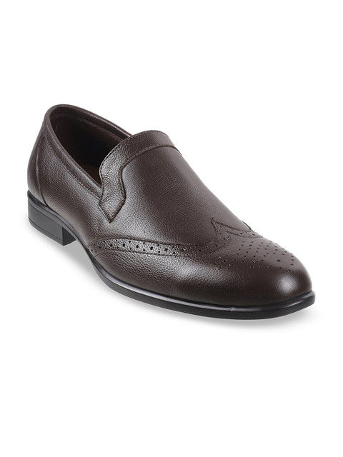 

Mochi Men Brown Solid Leather Formal Slip-Ons