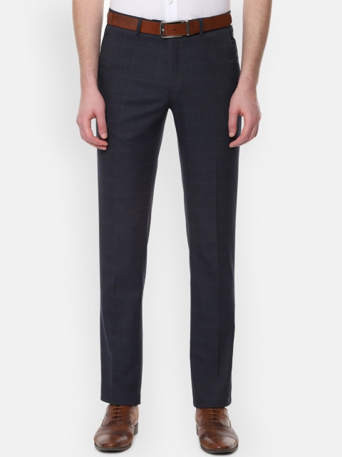 

Van Heusen Men Navy Blue Slim Fit Checked Formal Trousers