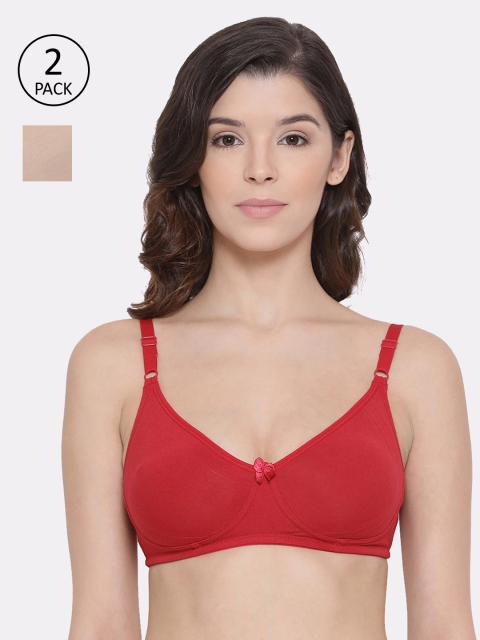 

LYRA Pack Of 2 Nude-Coloured & Red Solid Non-Wired Non Padded Everyday Bras