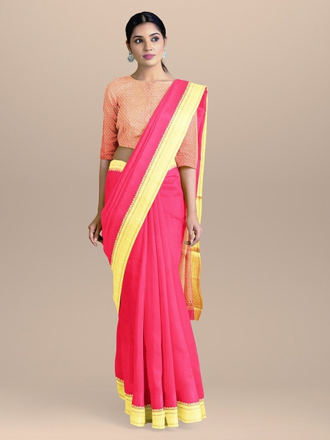 

BharatSthali Pink & Gold-Coloured Silk Cotton Woven Design Banarasi Sustainable Saree