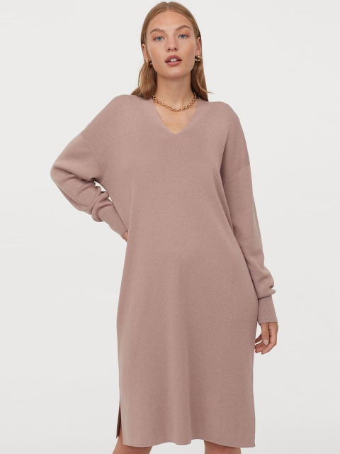 

H&M Women Pink Solid Fine-Knit Dress