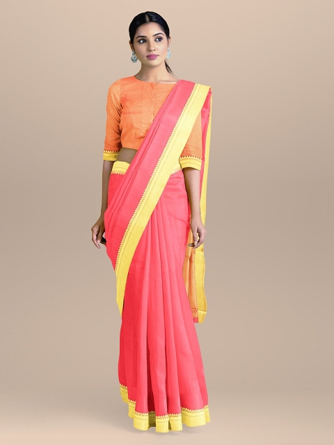 

BharatSthali Pink & Gold-Coloured Silk Cotton Woven Design Banarasi Sustainable Saree