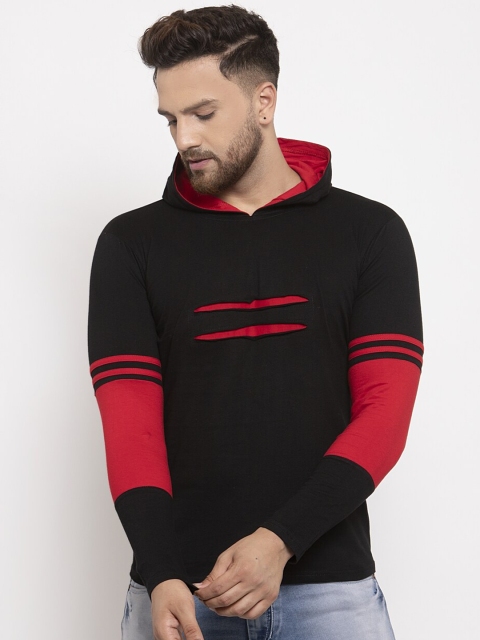 

KATSO Men Black Solid Hood T-shirt