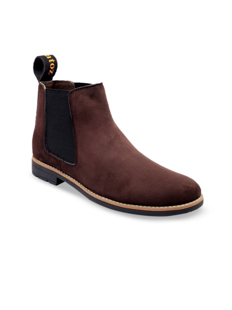 

ZAPATOZ Men Brown Solid Suede Mid-Top Flat Boots
