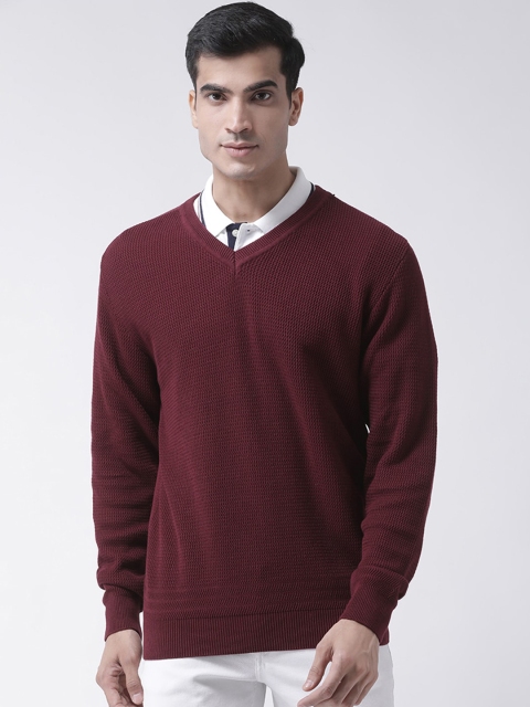 

Club York Men Maroon Self Design Pullover Sweater