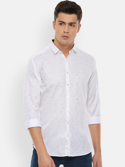 

V Dot Men White & Navy Blue Slim Fit Printed Casual Shirt
