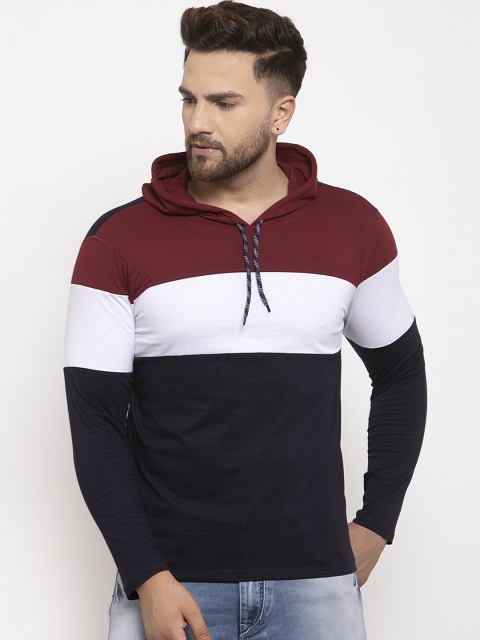 

KATSO Men Maroon Colourblocked Hood T-shirt