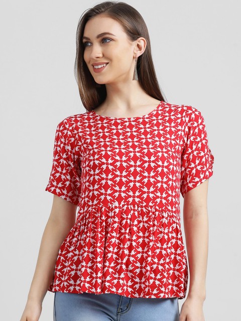 

Zink London Women Red Printed Peplum Top