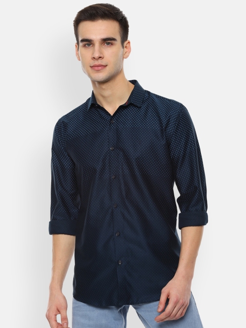 

V Dot Men Navy Blue Slim Fit Printed Casual Shirt