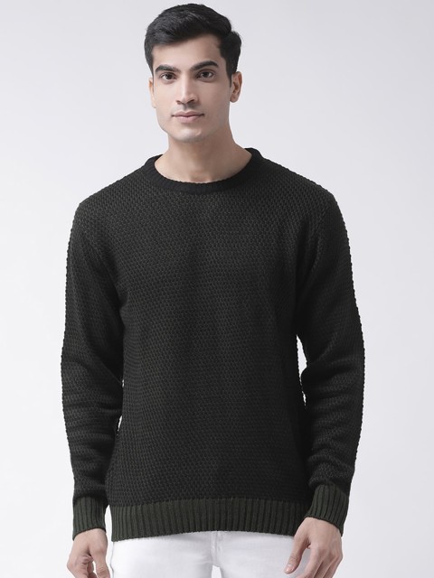 

Club York Men Black & Green Self Design Pullover Sweater