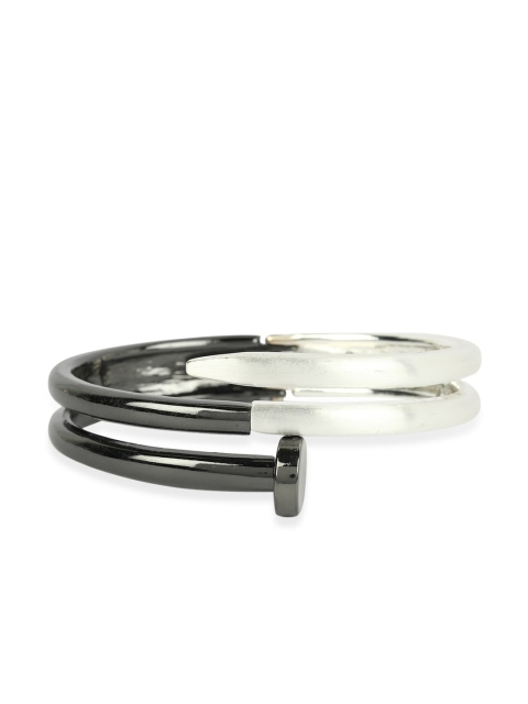 

ANIKAS CREATION Black Silver-Plated Cuff Bracelet