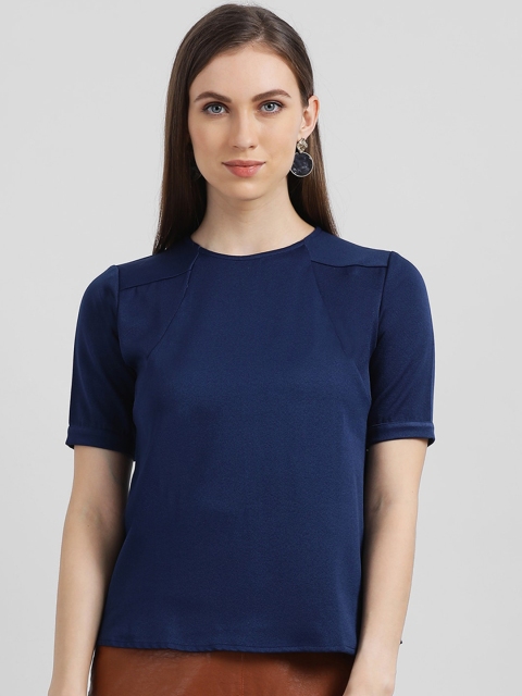 Zink London Women Navy Blue Solid Top