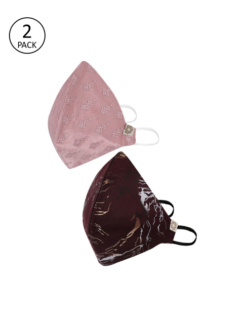 

VASTRAMAY Unisex Maroon & Pink Pack of 2 Reusable 4 -Ply Cloth Masks