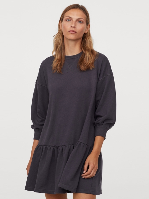 

H&M Women Black Solid Sweatshirt Dress, Grey