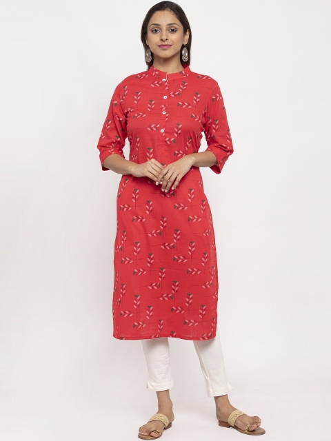 

TAG 7 Women Red & Green Printed Straight Kurta