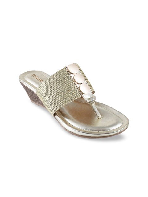 

SOLE HEAD Women Gold-Coloured Woven Design Wedges
