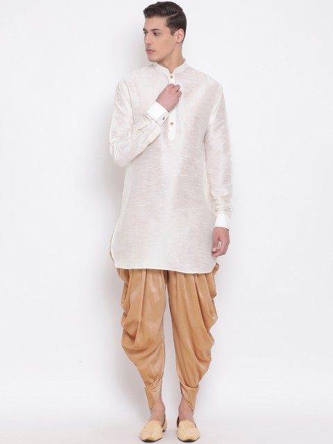 

VASTRAMAY Men Cream-Coloured & Beige Solid Kurta with Dhoti Pants