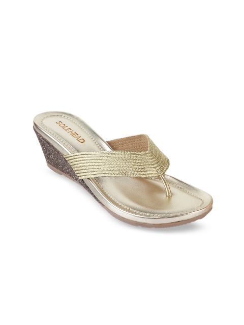 

SOLE HEAD Women Muted Gold-Toned Woven Design Wedge Heels