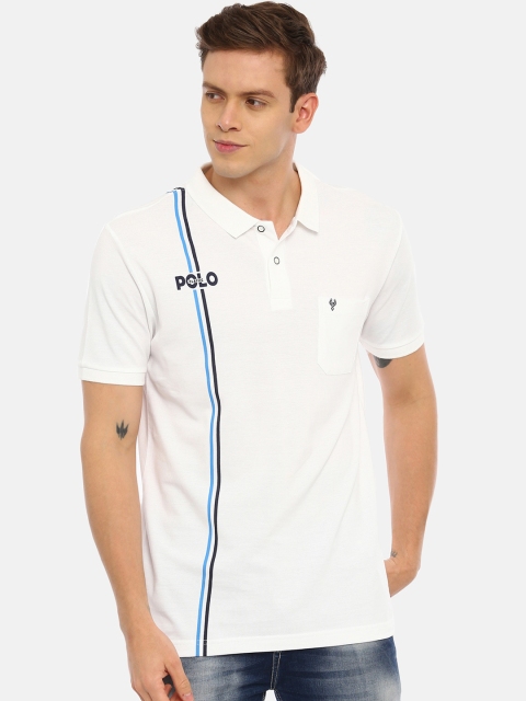 

Classic Polo Men White & Blue Striped Polo Collar T-shirt