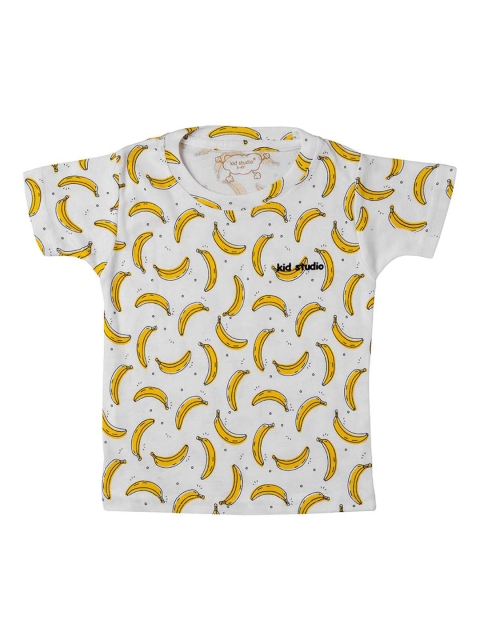 

Kid Studio Boys White & Yellow Banana Printed Round Neck T-shirt