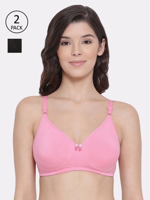 

LYRA Pack Of 2 Black & Pink Solid Non-Wired Non Padded Everyday Bras