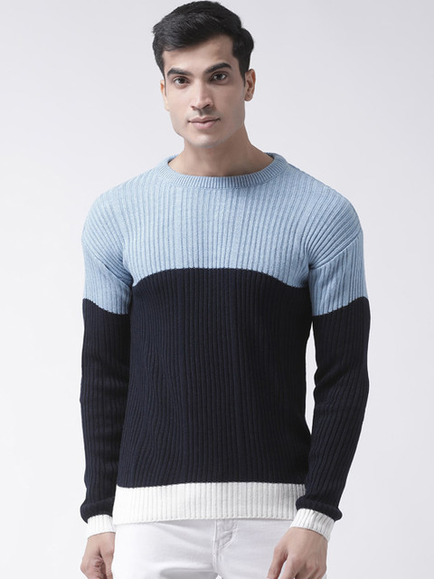 

Club York Men Blue Colourblocked Pullover Sweater