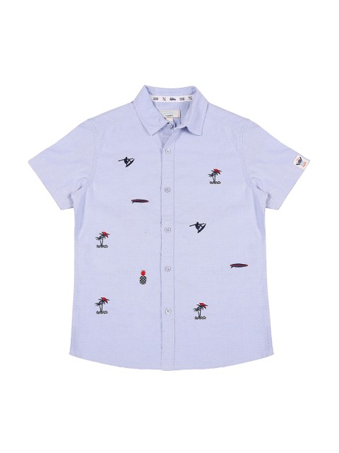 

Pantaloons Junior Boys Blue Embroidered Casual Shirt