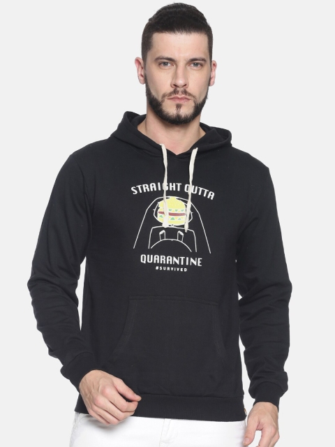 

Campus Sutra Men Black & White Printed Hooded Sweatshirt