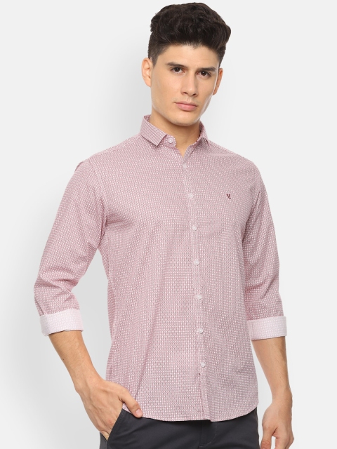 

V Dot Men Off-White & Red Slim Fit Printed Casual Shirt
