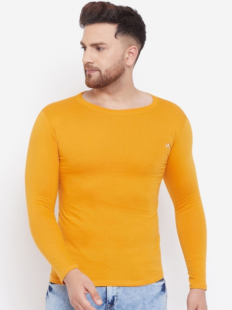 

ALIZA Men Mustard Yellow Solid Slim Fit Round Neck T-shirt