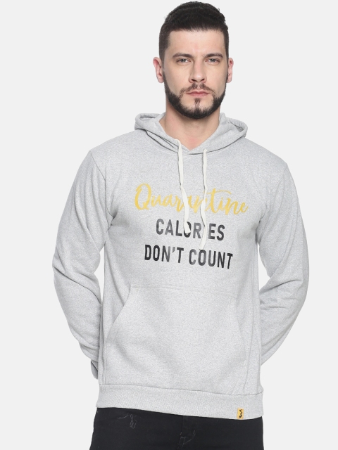 

Campus Sutra Men Grey & Black Printed Hooded Sweatshirt